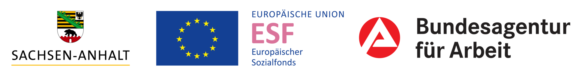Wappen Sachsen-Anhalt und Logo ESF und Logo Bundesagentur für Arbeit